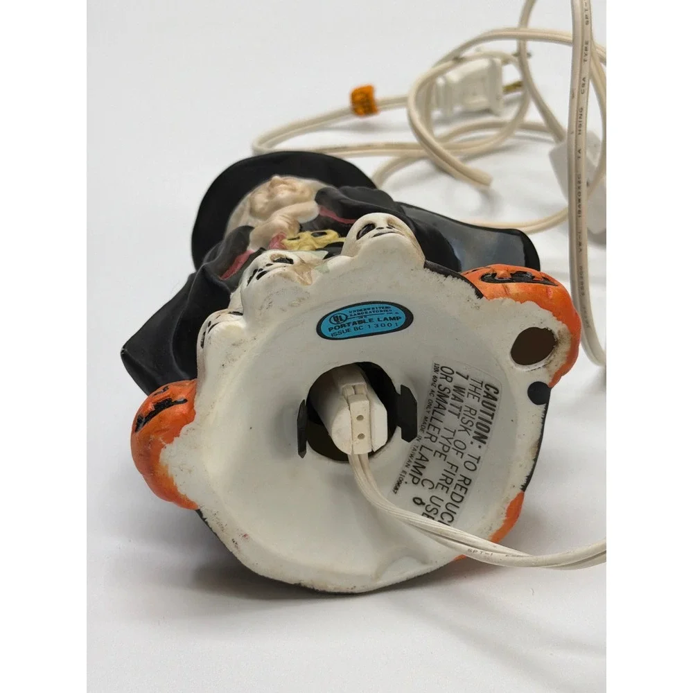 Halloween Porcelain Witch Night Light with Pumpkins and Skulls‎ Cord and Bulb